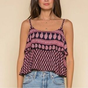 RAGA Avah Floral Paisley Strappy Crop Tank Blouse Sz.S